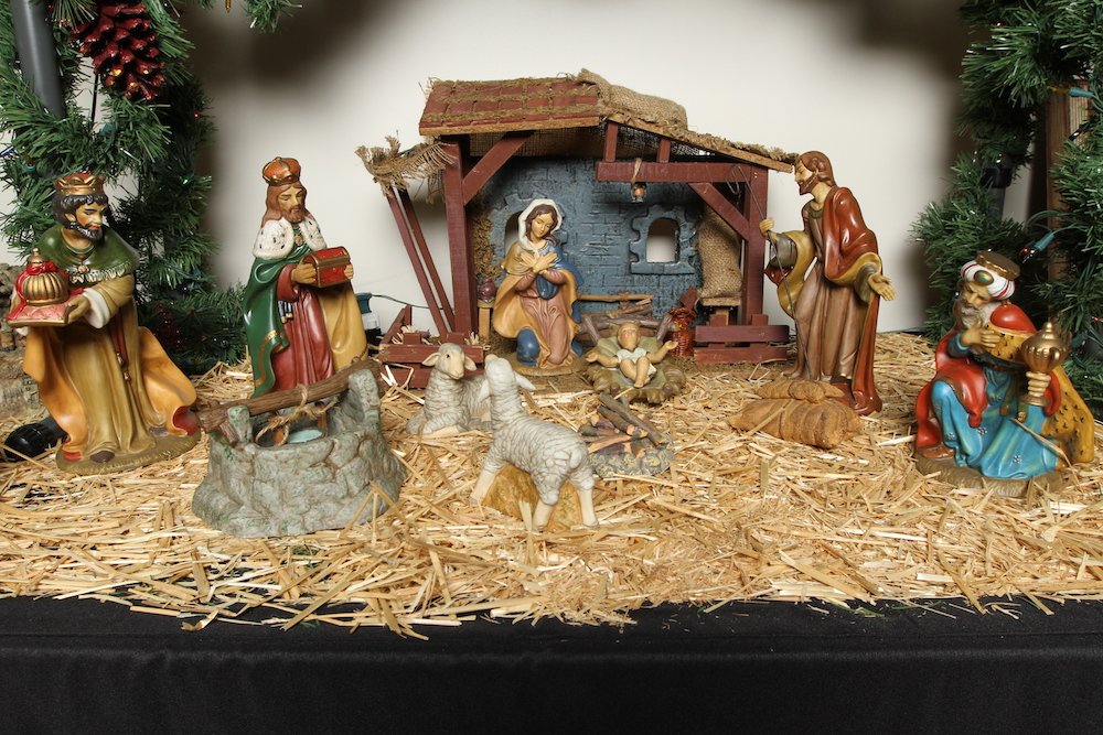 This traditional-looking ceramic creche appears in a Christmas exhibit at the Monastery of the Holy Spirit in Conyers