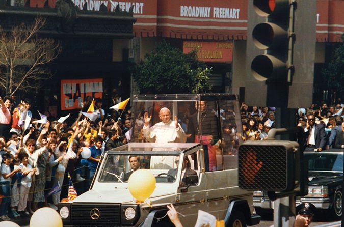 Pope Saint John Paul II in Los Angeles 1987. (Angelus News archive photo)