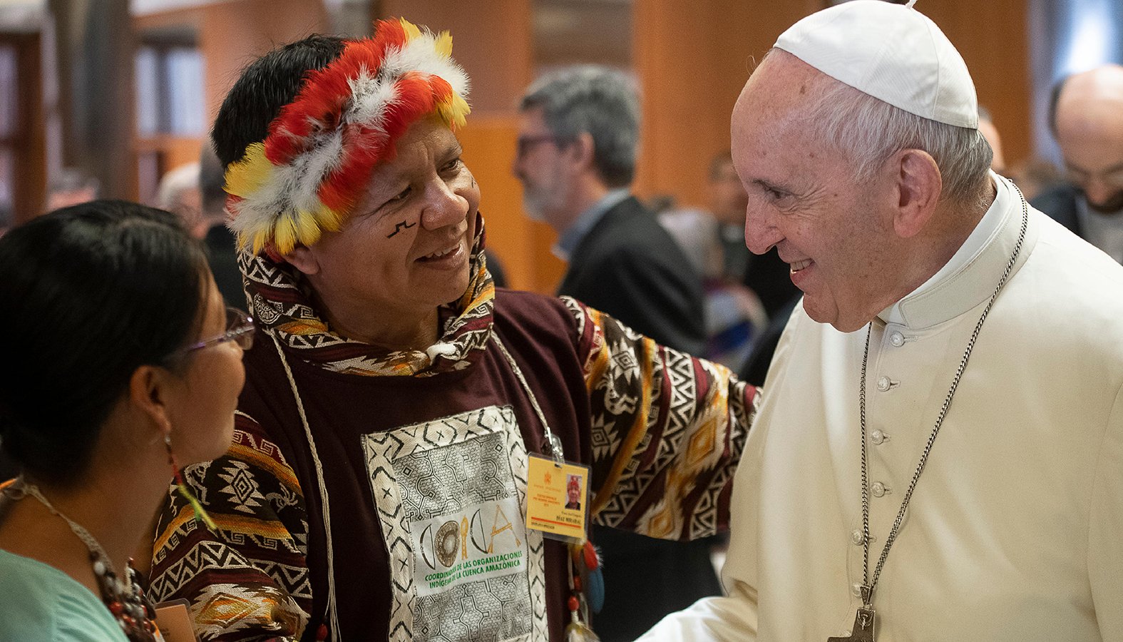Pope Francis greets people during the Synod of Bishops for the Amazon at the Vatican Oct. 8, 2019. (CNS photo/Vatican Media)