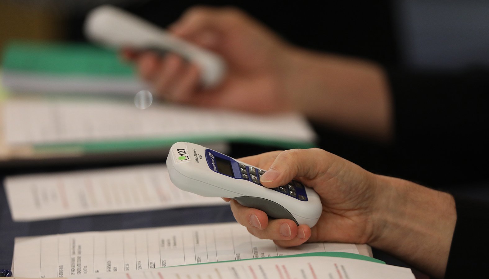 Bishops use electronic voting devices during the spring general assembly of the U.S. Conference of Catholic Bishops in Baltimore June 12, 2019. The bishops are scheduled to elect the next president and vice president of the USCCB during their fall general assembly Nov. 11-13 in Baltimore. (CNS photo/Bob Roller)