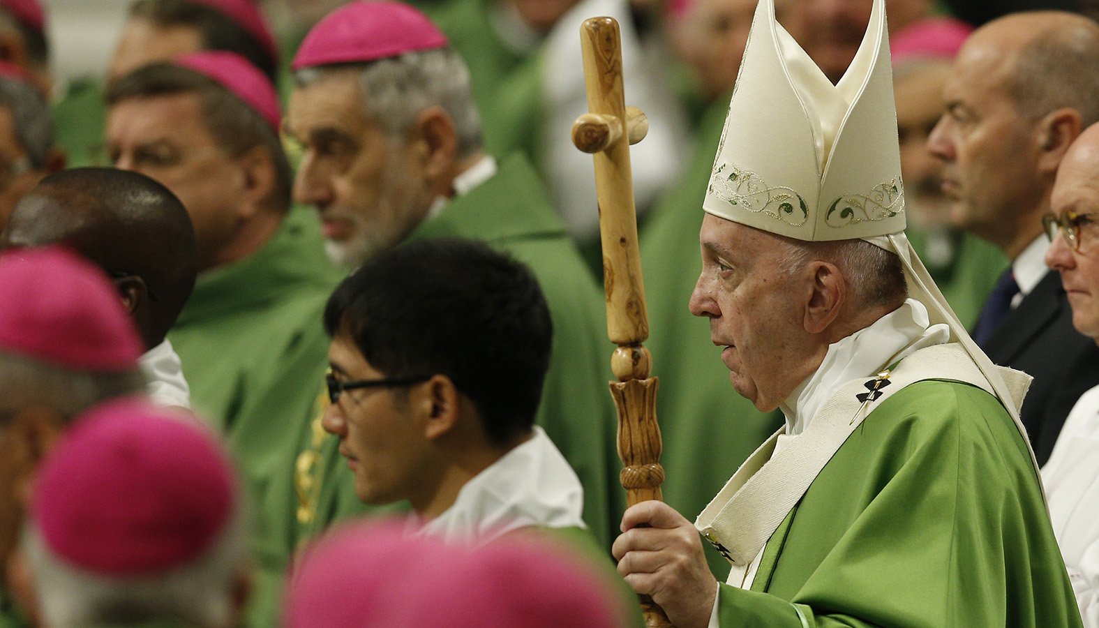 Pope Francis arrives to celebrate a Mass marking World Mission Day in St. Peter's Basilica at the Vatican Oct. 20, 2019. (CNS photo/Paul Haring)