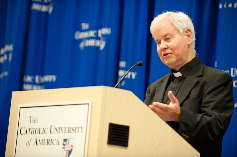 Fr. Ian Ker speaks at the Catholic University of America in 2011. (© The Catholic University of America)