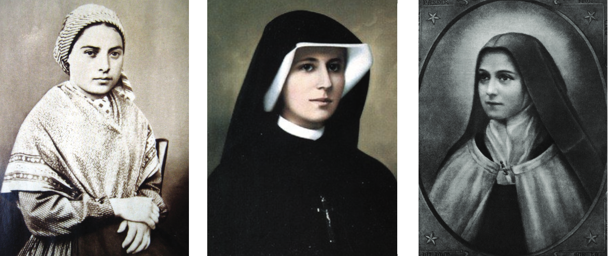 Sts. Bernadette Soubirous, Faustina Kowalska, and Thérèse of Lisieux. (WIKIMEDIA COMMONS)