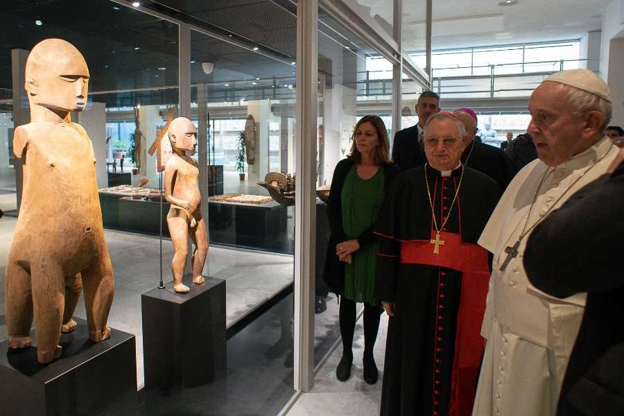 Pope Francis at the Vatican Ethnological Museum Oct. 18, 2019. (Vatican Media via CNA)