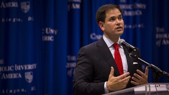U.S. Sen. Marco Rubio, R-Fla., delivers a policy address on the nation's values at The Catholic University of America in Washington July 23. Titled "Strong Values for a Strong America," the senator's speech addressed American families, the erosion of values, and the impact such cultural issues have on economic life. (CNS via Crux