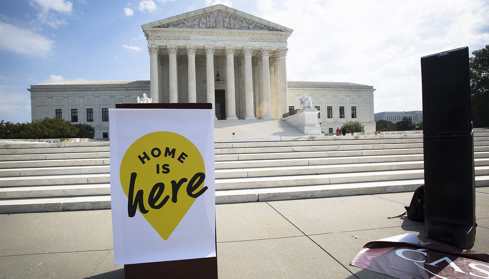 A podium is seen in front of the U.S. Supreme Court in Washington Oct. 2, 2019, prior to the start of a DACA demonstration. On Nov. 12, the court will hear arguments in a challenge to the Trump administration's termination of the Deferred Action for Childhood Arrivals. The case will affect the lives of more than 700,000 young people who were brought to the U.S. as minors without documentation. (CNS photo/Tyler Orsburn)
