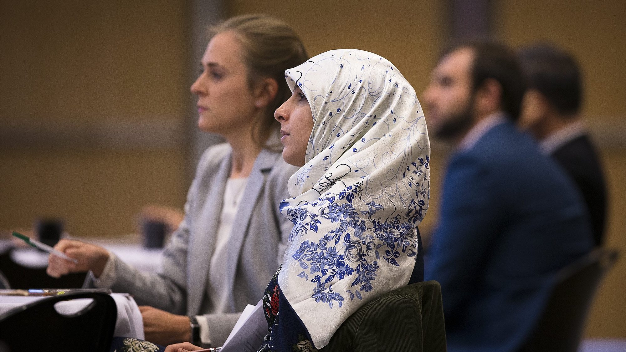 Muslims and Christians listen to a presentation Nov. 7, 2019, during "The Sultan and the Saint: The Spiritual Journey of Transformative Encounter" conference at The Catholic University of America in Washington. The event marked the 800th anniversary of the meeting of St. Francis of Assisi and Sultan al-Malik al-Kamil during the Fifth Crusade. (CNS photo/Tyler Orsburn)