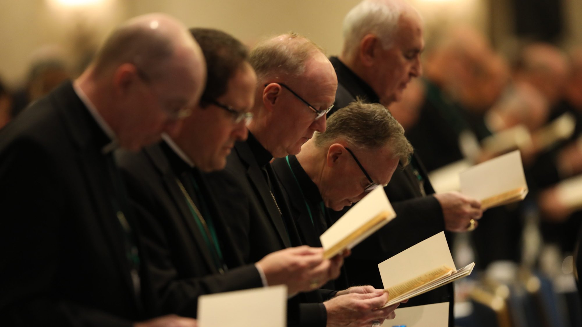 Bishops attend morning prayer during the fall general assembly of the U.S. Conference of Catholic Bishops in Baltimore Nov. 11, 2019. (CNS photo/Bob Roller)