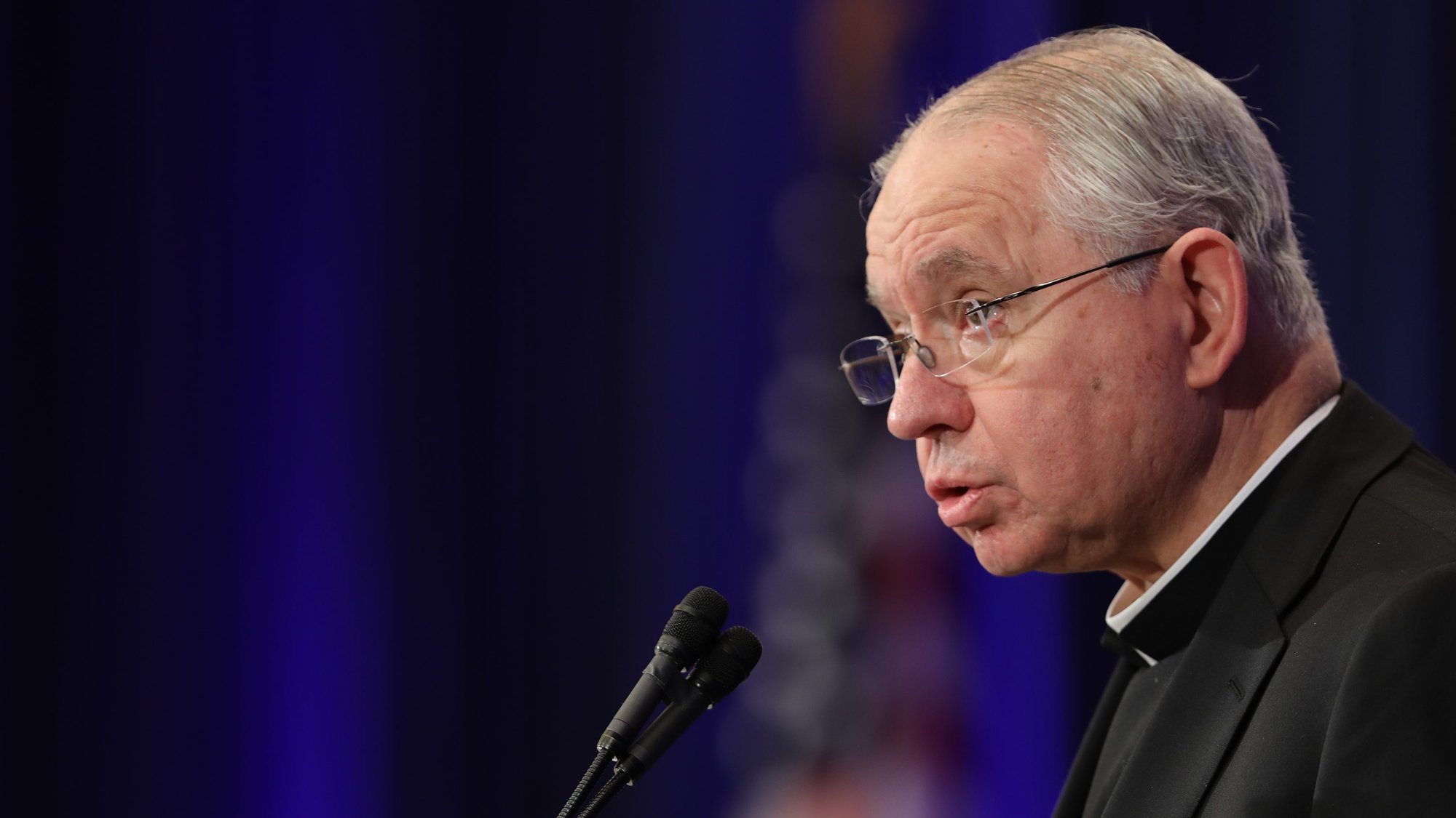 Archbishop Jose H. Gomez of Los Angeles, vice president of the U.S. Conference of Catholic Bishops, speaks during the fall general assembly of the USCCB in Baltimore Nov. 11, 2019. (CNS photo/Bob Roller)