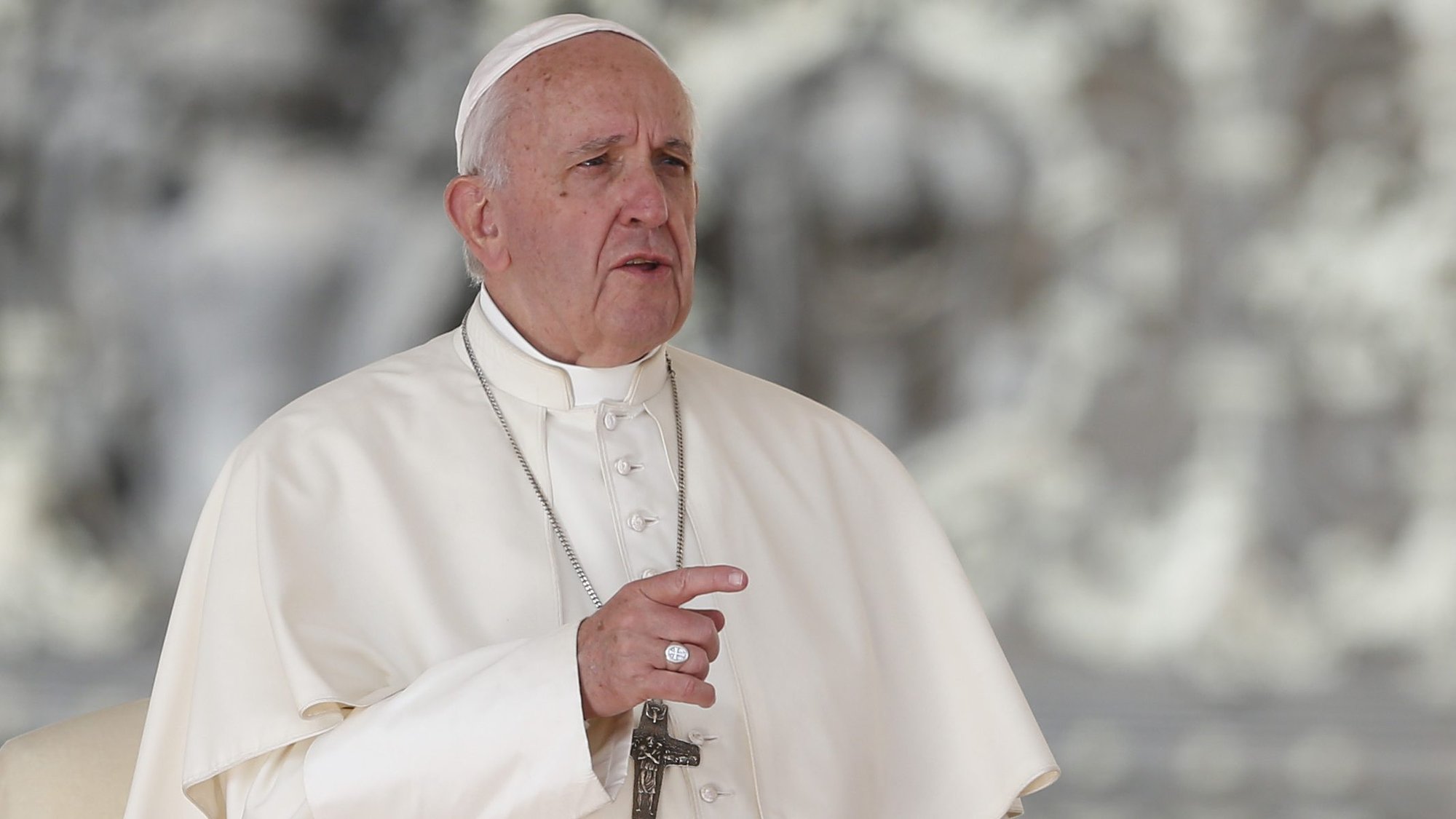 Pope Francis gestures during his general audience in St. Peter's Square at the Vatican Oct. 16, 2019. The devil is real and is so jealous of Jesus and the salvation Jesus offers that he tries everything he can to divide people and make them attack each other, Pope Francis said Nov. 12 while celebrating Mass in the chapel of his residence. (CNS photo/Paul Haring)