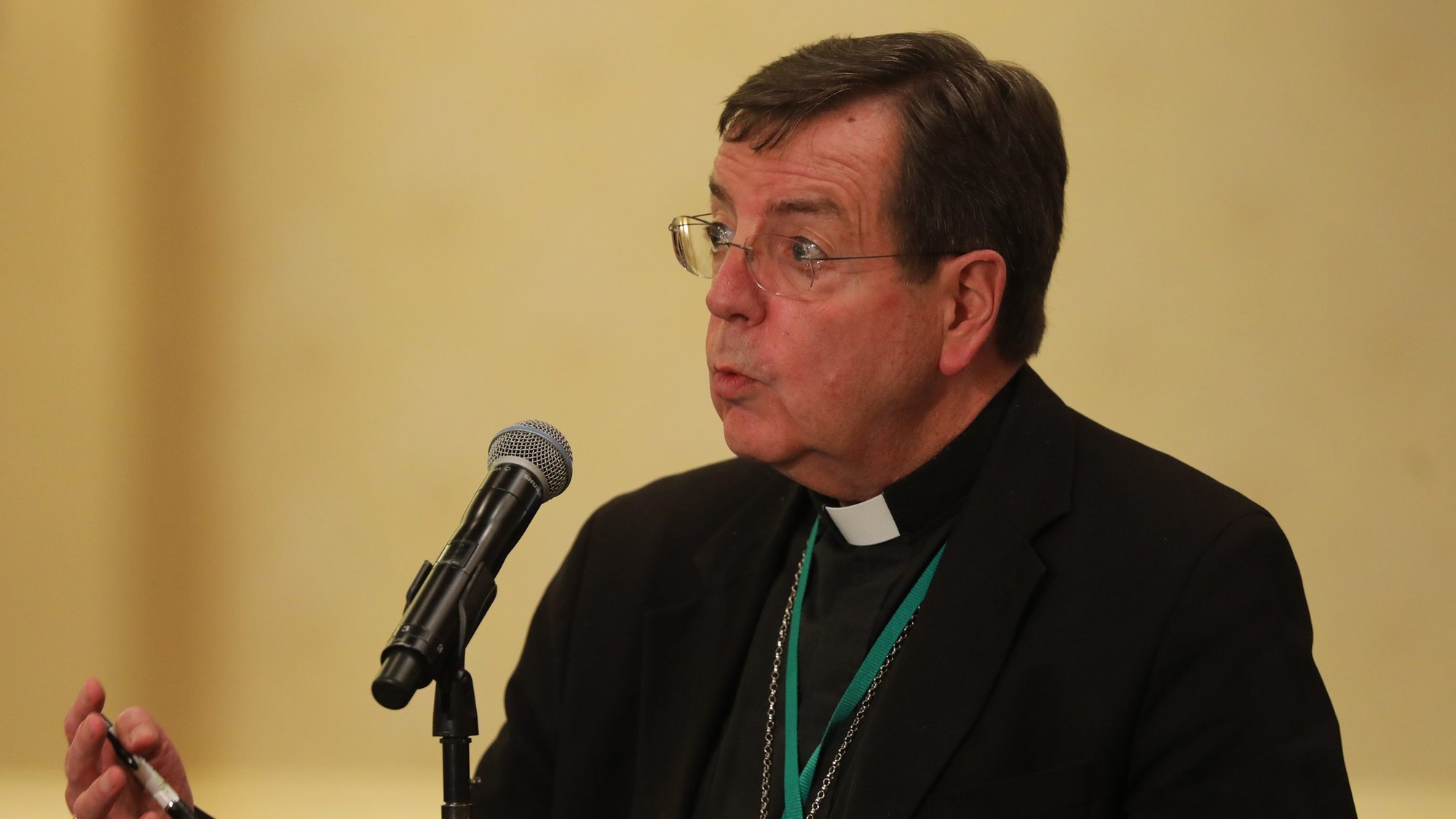 Detroit Archbishop Allen H. Vigneron, vice president-elect of the U.S. Conference of Catholic Bishops, speaks from the floor during the fall general assembly in Baltimore Nov. 12, 2019. (CNS photo/Bob Roller)