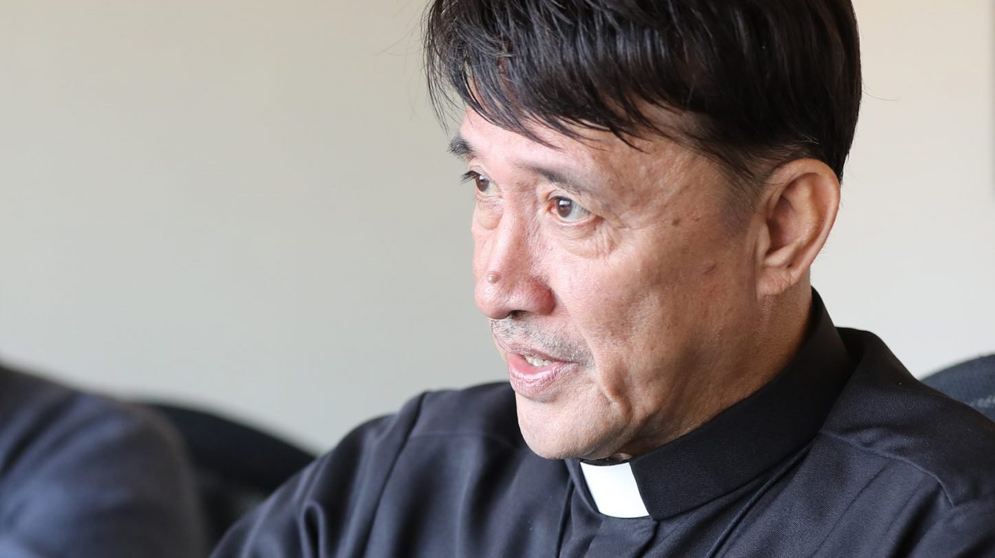 Oblate Father Romeo Saniel, apostolic administrator of the Vicariate of Jolo, Philippines, speaks during a Nov. 21, 2019, interview in Washington. (CNS photo/Bob Roller)