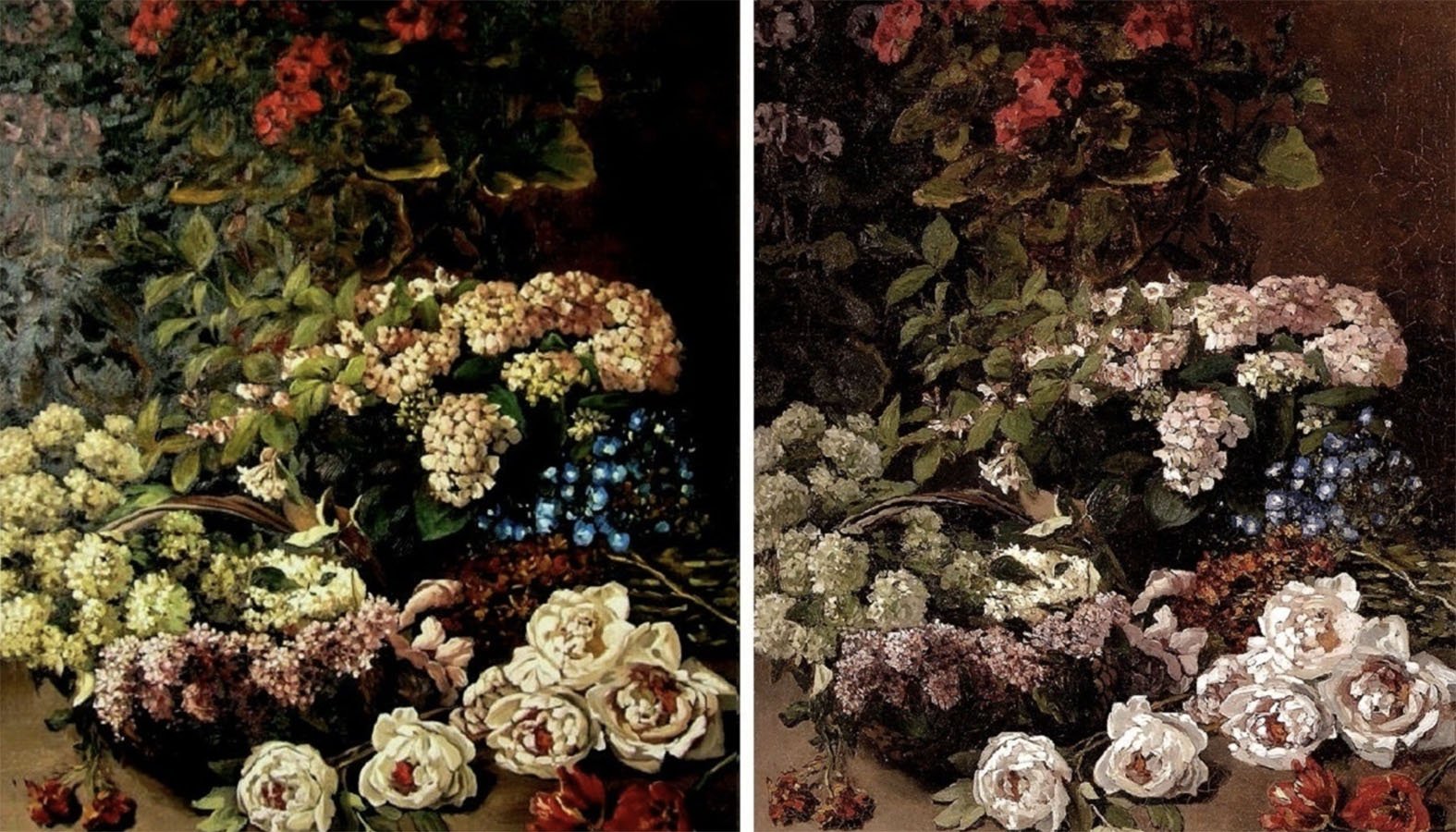 "Spring Flowers" by Monet. Finished copy on the left; OrIginal photo on the right. (Screenshot via Tonytetro.com)