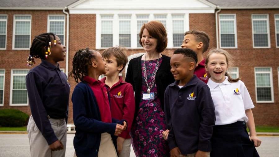Principal Claire Dant with students at Bethel Christian Academy in Savage, Md. (Alliance Defending Freedom via CNA)