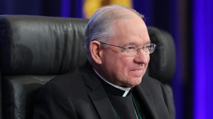 Archbishop Jose H. Gomez of Los Angeles, vice president of the U.S. Conference of Catholic Bishops, smiles after being named the new president during the fall general assembly of the USCCB in Baltimore Nov. 12, 2019. (CNS via Crux)