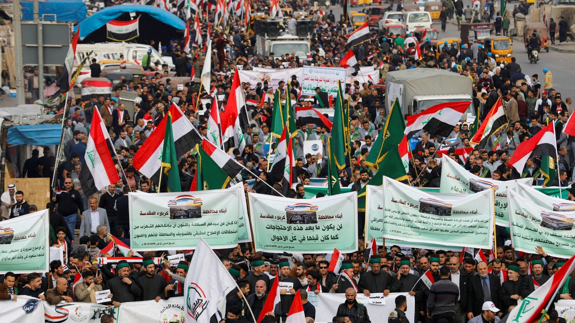 Iraqi demonstrators gather during ongoing anti-government protests in Baghdad Dec. 6, 2019. (CNS photo/Khalid al-Mousily, Reuters)