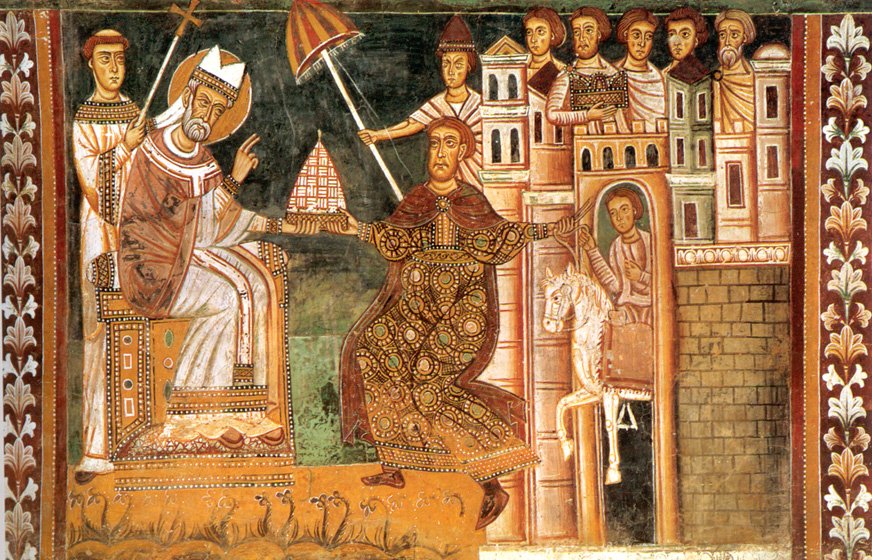 Pope Sylvester I and Constantine in a 1247 fresco. (Wikipedia)