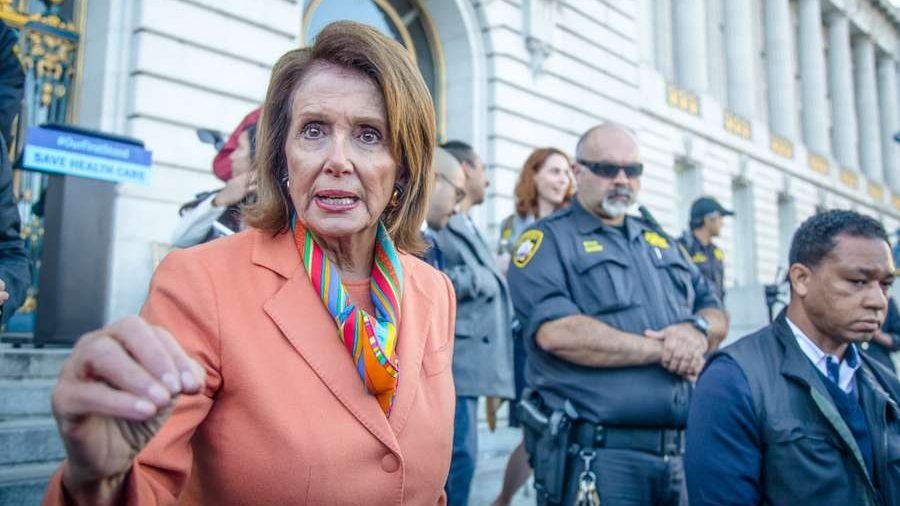 Speaker Nancy Pelosi addresses voters in San Francisco. (Kim Wilson/Shutterstock via CNA)