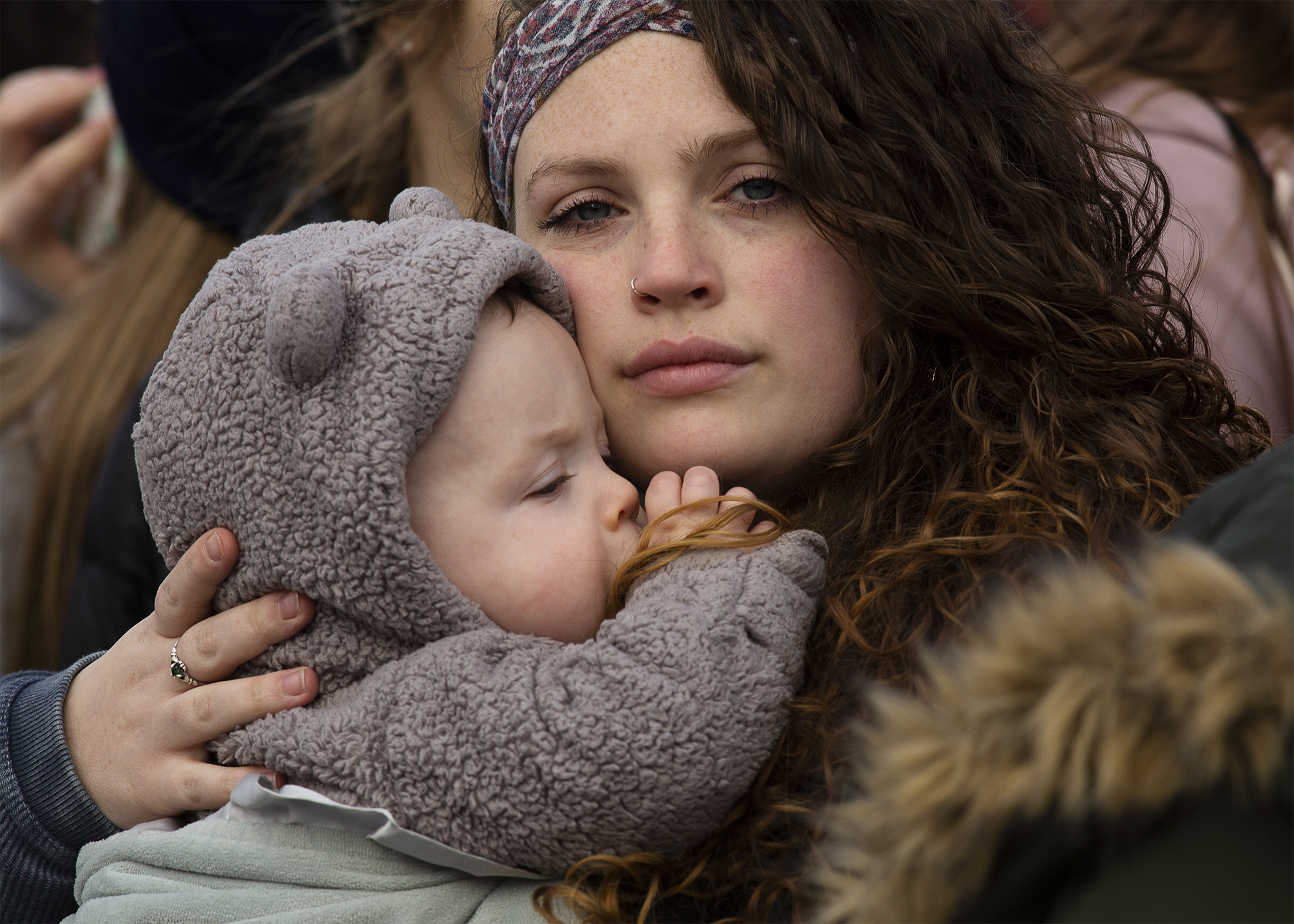 A young woman with her child during the annual March for Life rally in Washington, D.C., Jan. 24. (Catholic News Service/Tyler Orsburn)