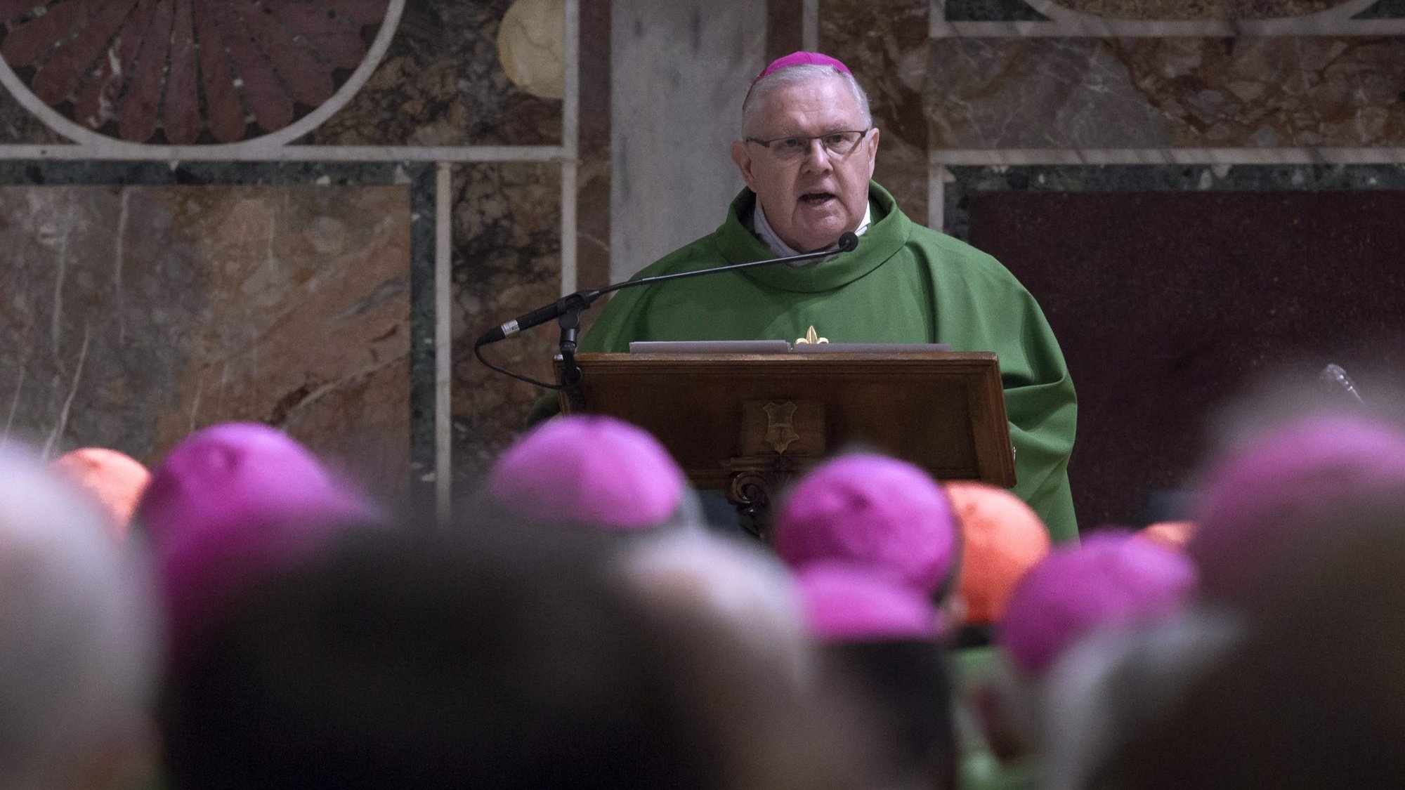 Archbishop Mark Coleridge of Brisbane, president of the Australian bishops' conference, gives the homily during Mass at a meeting on the protection of minors in the church at the Vatican Feb. 24, 2019. A six-person committee charged with reviewing church governance and management is expected to present Australia's bishops with a plan to overhaul the management of the church in the country. (CNS photo/Maria Grazia Picciarella)