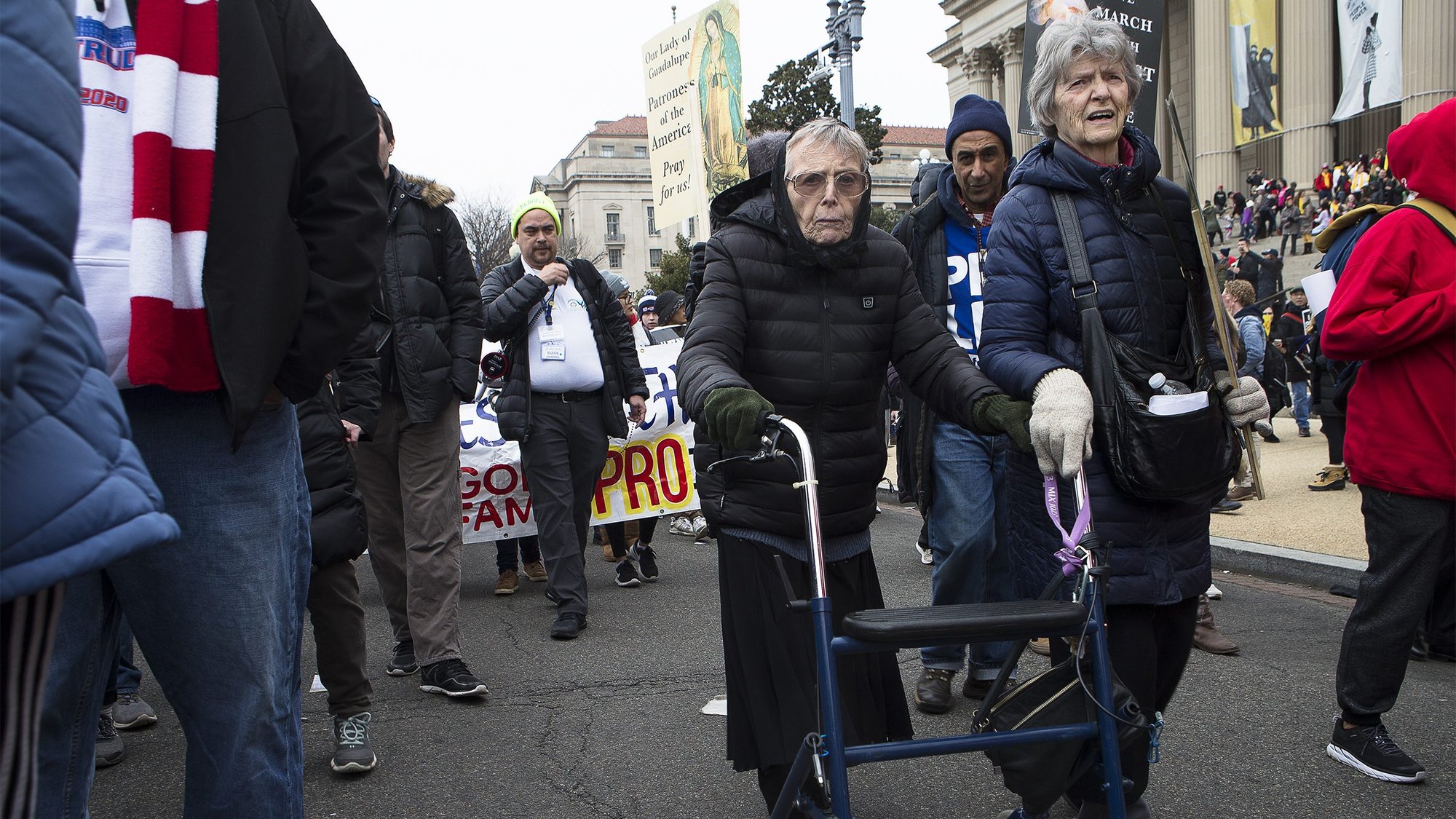 An elderly woman participates in the 47th annual March for Life in Washington Jan. 24, 2020. Pope Francis told told Catholic seniors and pastoral workers from around the world Jan. 31 that old age "is not a disease, it's a privilege," and Catholic dioceses and parishes miss a huge and growing resource if they ignore their senior members. (CNS photo/Tyler Orsburn)