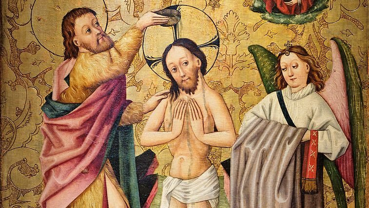“The Baptism of Christ,” commissioned by Maître de Rheinfelden, after 1455. (Wikimedia Commons)