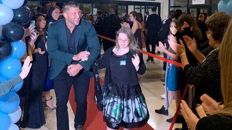 Tim Tebow and a guest at Rome's Night to Shine, Feb. 4. 2020. (Courtney Mares/CNA)