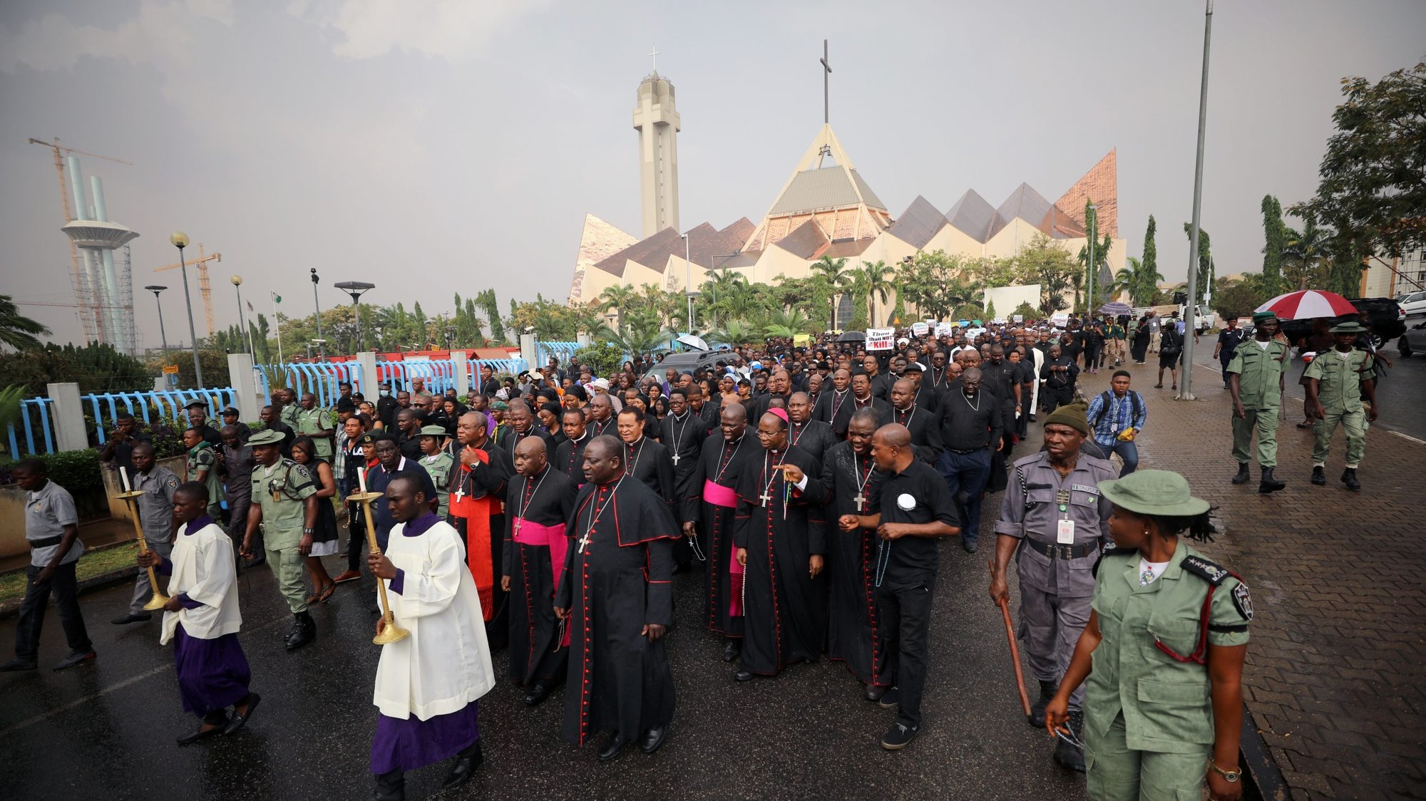 Prelates lead a protest over unending killings of Nigerians in Abuja, Nigeria, March 1, 2020. Nigerian bishops called on the international community to help the West African country in its fight against ethnic insecurity and terrorist groups such as Boko Haram. (CNS photo/Afolabi Sotunde, Reuters)