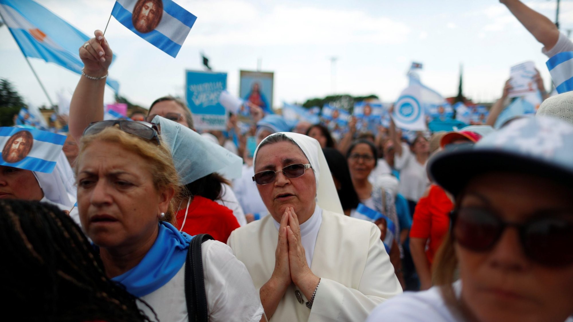 A nun prays during a pro-life rally outside the Basilica of Our Lady of Lujan in Buenos Aires, Argentina on International Women's Day, March 8, 2020. The Argentine bishops' conference has publicly expressed its opposition to government plans to present legislation decriminalizing abortion, saying the South American country had more pressing social concerns. (CNS photo/Agustin Marcarian, Reuters)