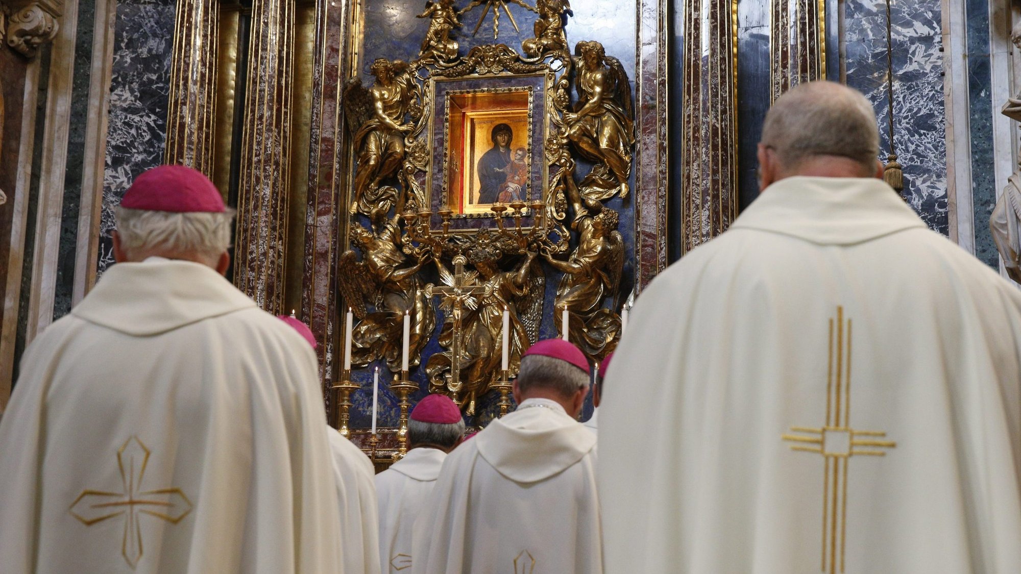 The Marian icon "Salus Populi Romani" (health of the Roman people) is seen as a group of bishops concelebrate Mass at the Basilica of St. Mary Major in Rome June 25, 2019. (CNS photo/Paul Haring)