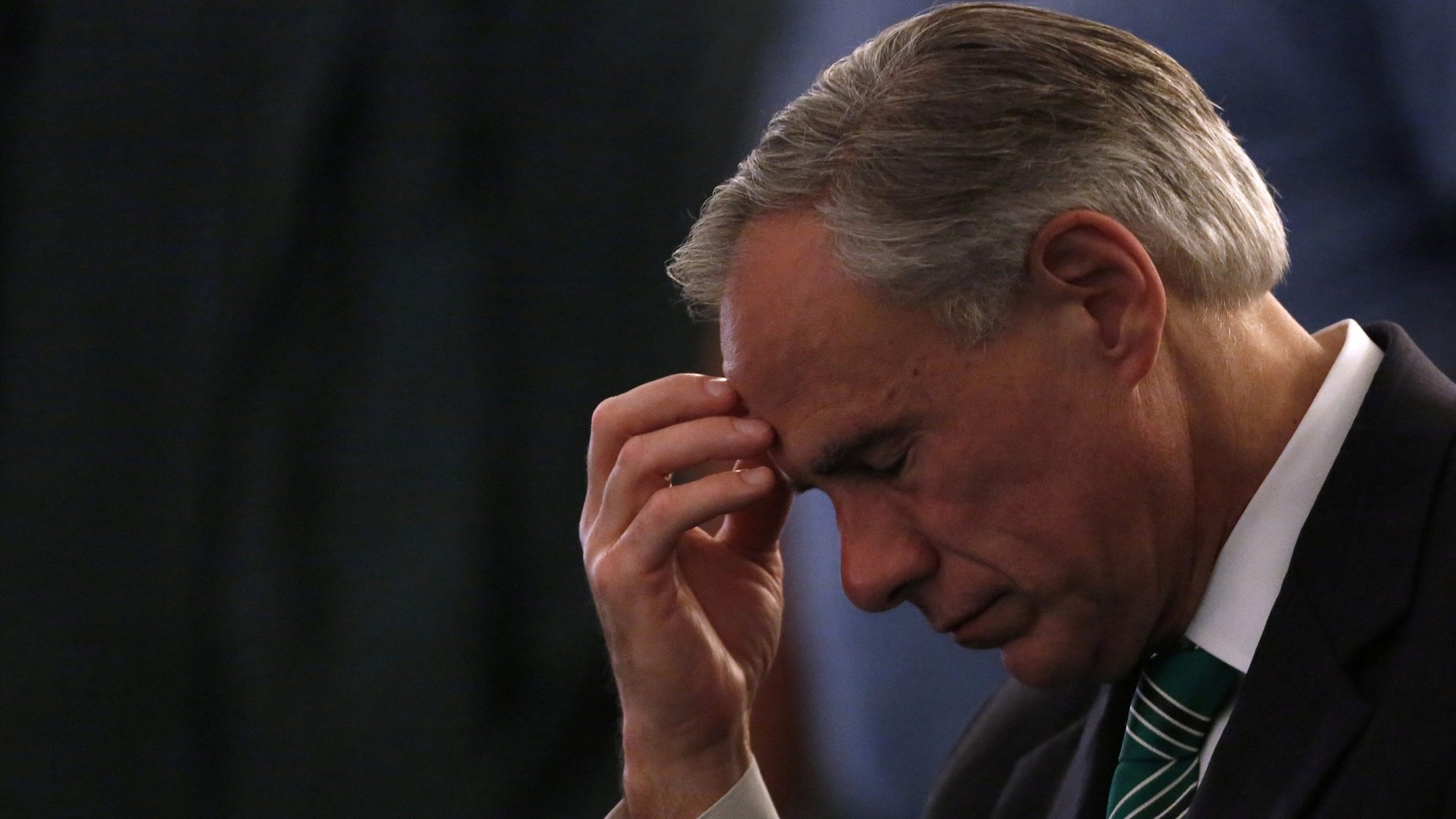 Texas Gov. Greg Abbott, who is Catholic, reacts during a prayer service May 20, 2018, at a church in Santa Fe, Texas. A federal appeals court has allowed temporary enforcement of the Texas governor's order stopping elective procedures, including abortions, during the coronavirus (COVID-19) pandemic. (CNS photo/Jonathan Bachman, Reuters)