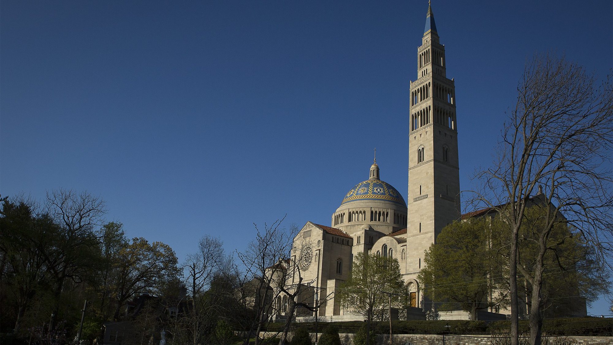 The Basilica of the National Shrine of the Immaculate Conception in Washington is seen in Washington April 9, 2020, during the coronavirus pandemic. Houses of worship are included in a draft of the White House's reopening guidelines. (CNS photo/Tyler Orsburn)