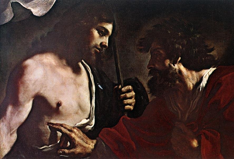 “Doubting Thomas,” by Giovanni Francesco Barbieri, aka Guercino, 1591-1666, Italian. (Wikimedia Commons)