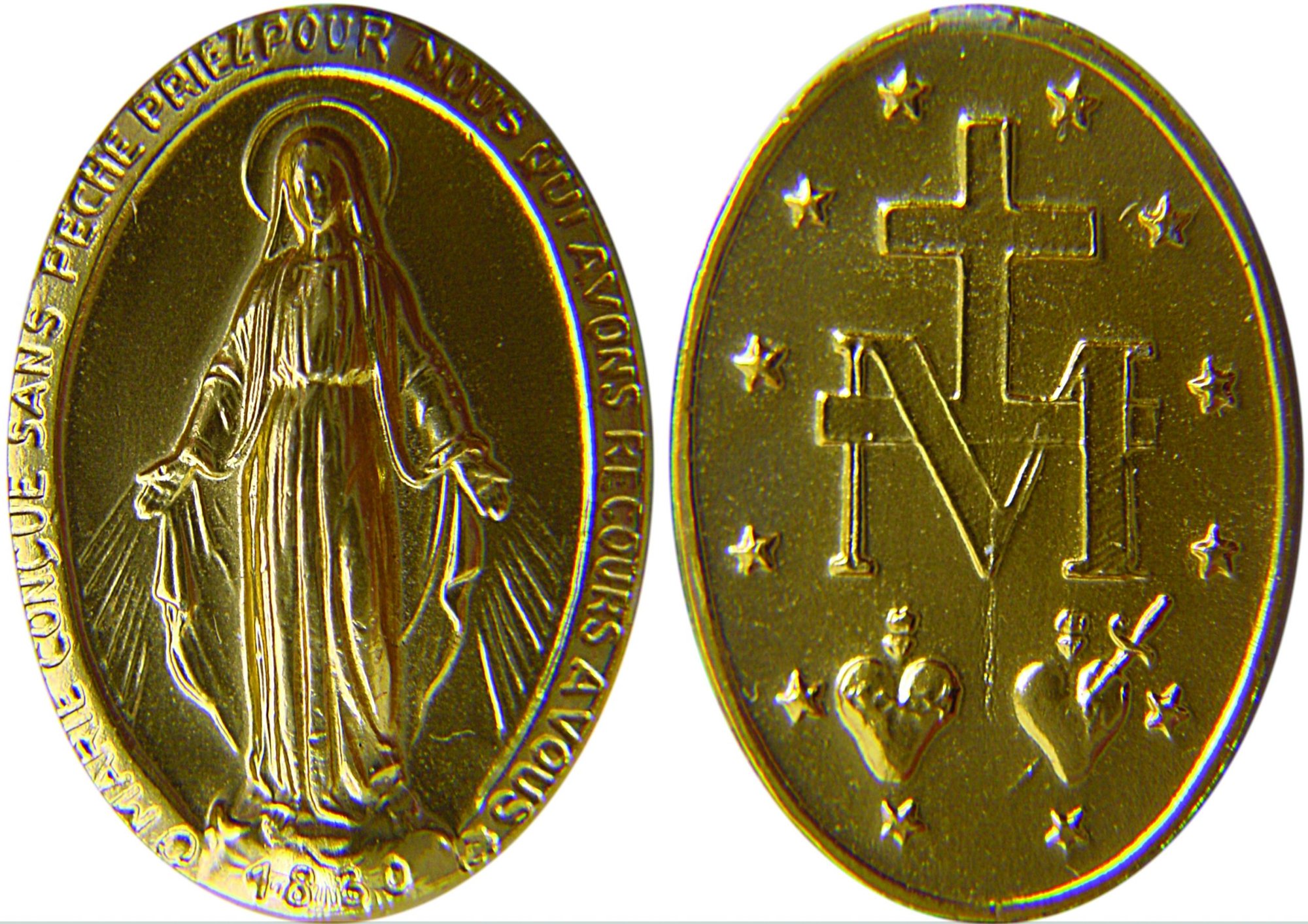 The front and back of the Miraculous Medal. (Wikimedia Commons)