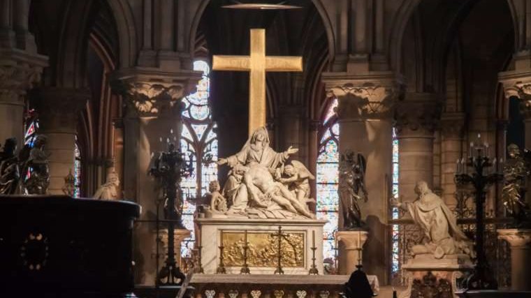 The Descent from the Cross, also known as Pieta, statue inside the Cathedral Notre-Dame de Paris before the fire. (Jeanne Emmel/Shutterstock via CNA)