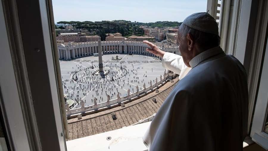 Pope Francis imparts a blessing from the window of the Apostolic Palace on May 24, 2020. (Vatican Media/CNA)