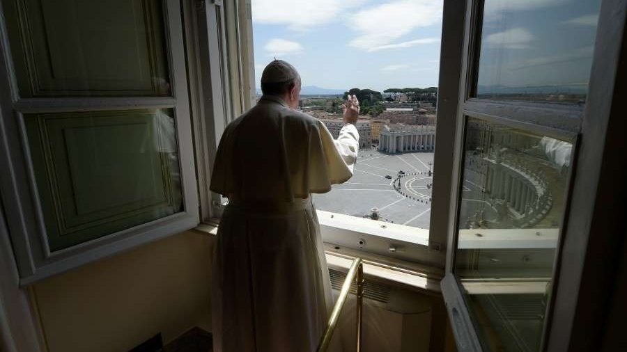 Pope Francis blesses an almost empty St. Peter's Square May 10, 2020. (Vatican Media via CNA)