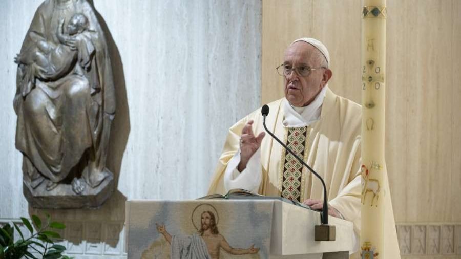 Pope Francis celebrates Mass in the chapel of the Casa Santa Marta May 7, 2020. (Vatican Media via CNA)