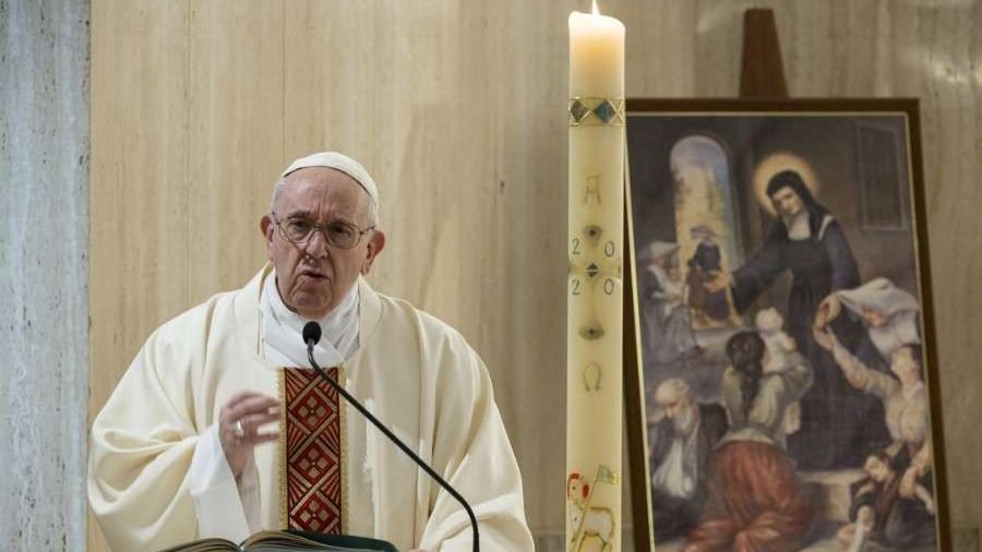 Pope Francis celebrates Mass in the chapel of the Casa Santa Marta May 9, 2020. (Vatican Media via CNA)