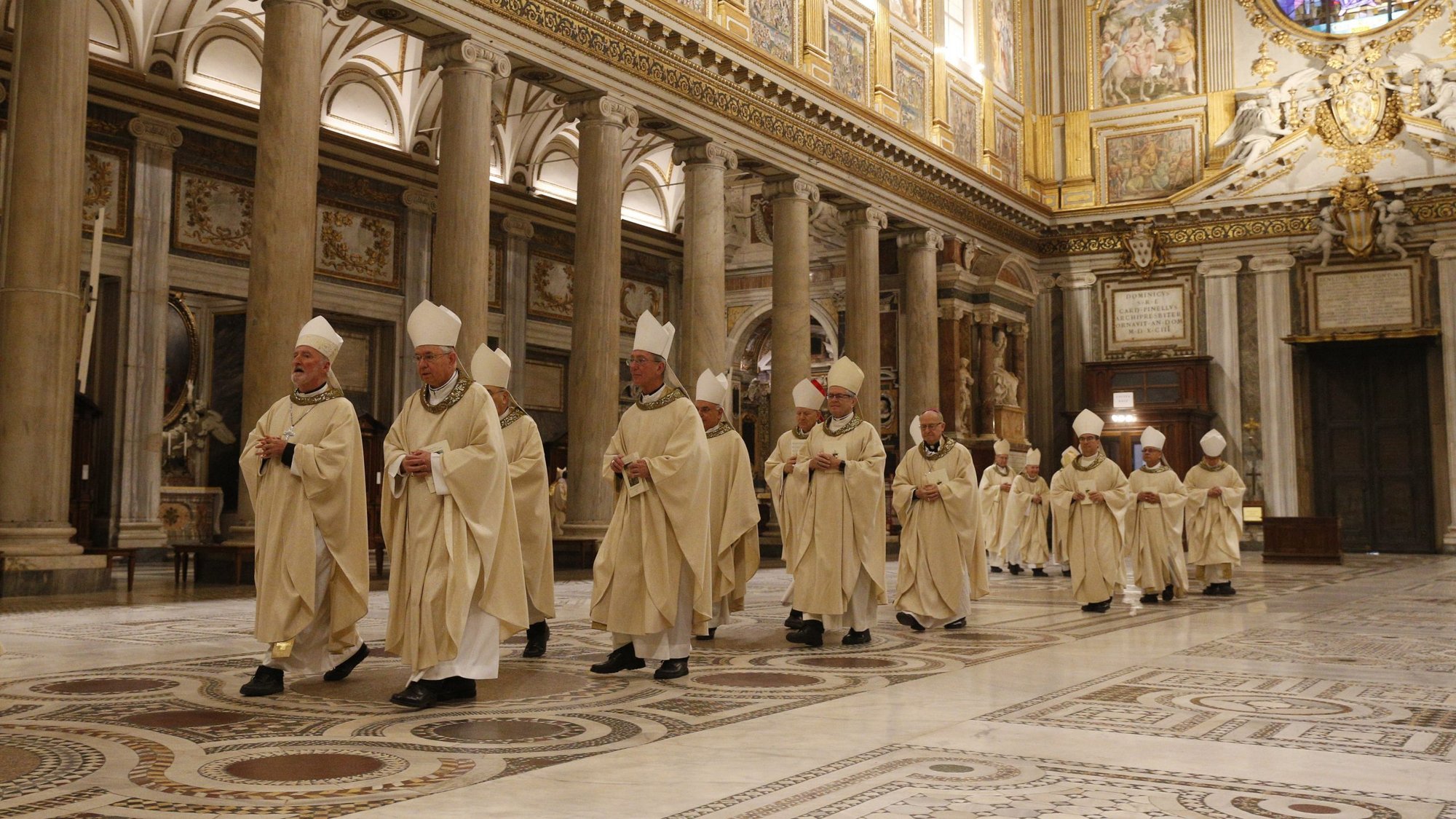 Bishops from California, Hawaii and Nevada arrive to concelebrate Mass at the Basilica of St. Mary Major while making their "ad limina" visits in Rome Jan. 30, 2020. (CNS photo/Paul Haring)