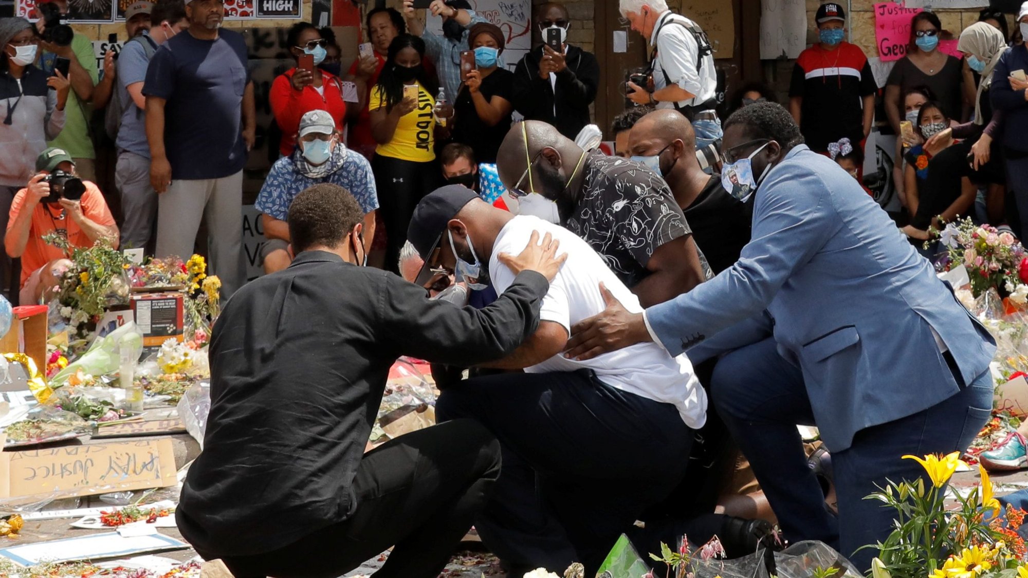 Terrence Floyd, the brother of George Floyd, reacts at a makeshift memorial at the spot where he was taken into custody in Minneapolis June 1, 2020. Demonstrations continue after a white police officer was caught on a bystander's video May 25 pressing his knee into the neck of George Floyd, an African American, who later died at a hospital. (CNS photo/Lucas Jackson, Reuters)