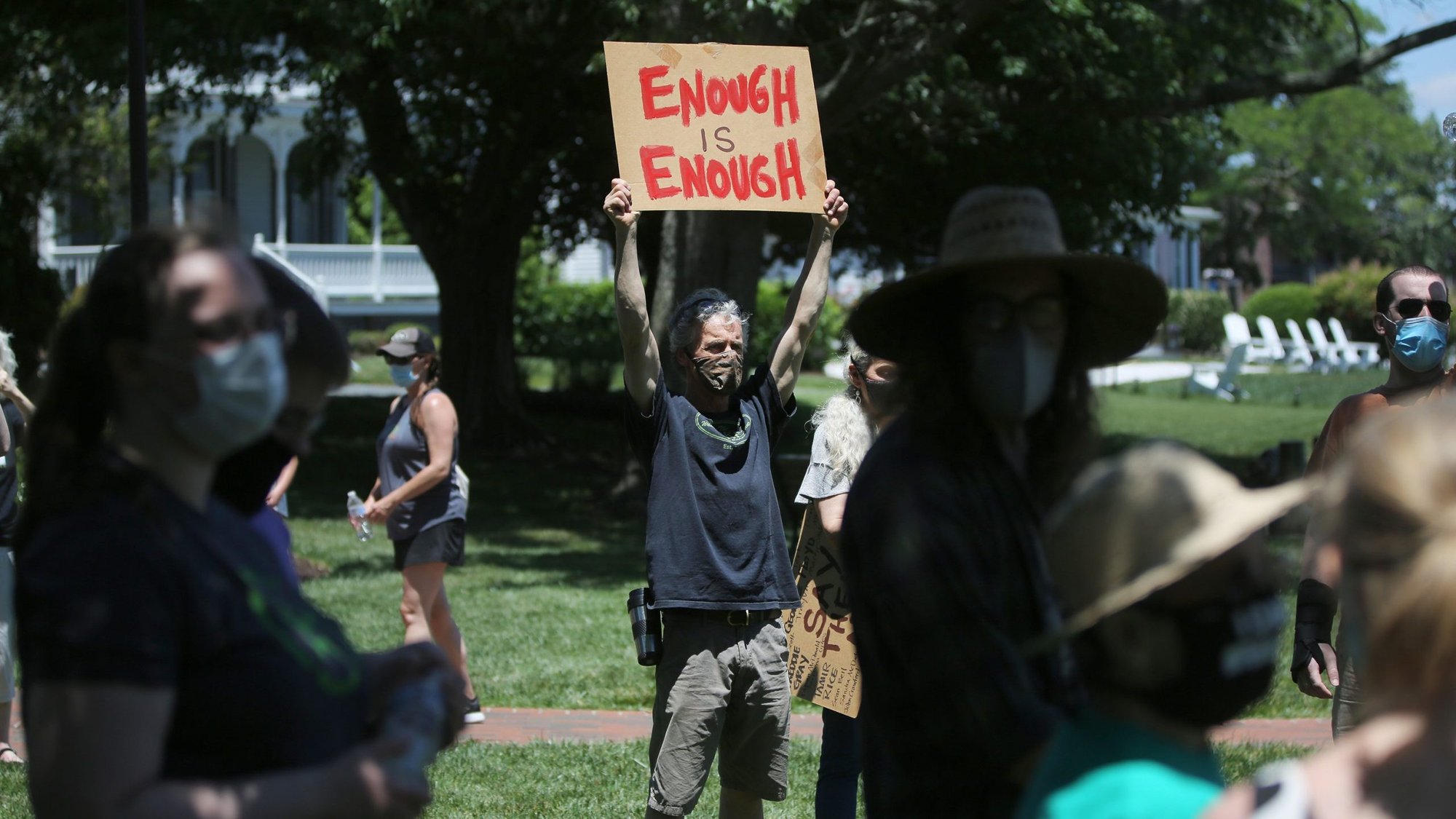 Protesters gather in the small town of St. Michael's on Maryland's Eastern Shore June 7, 2020. (CNS photo/Bob Roller)