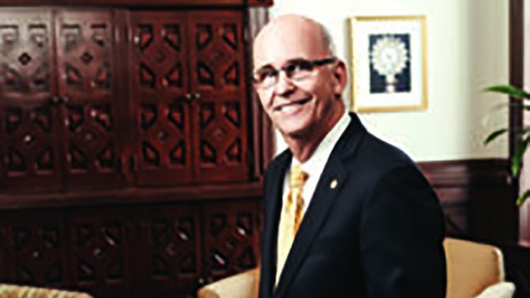 Thomas M. Mengler, president of St. Mary's University in San Antonio, is pictured in his office in this 2017 photo. On June 10, 2020, the U.S. Conference of Catholic Bishops announced that Mengler was one of four new members to be appointed to the National Review Board, which advises the bishops' Committee on the Protection of Children and Young People. (CNS photo/courtesy St. Mary's University)