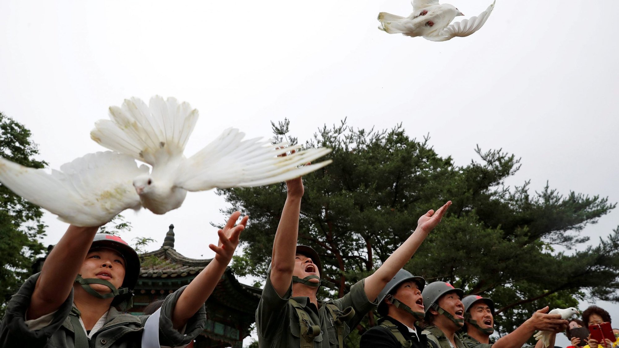 Doves are released during a ceremony commemorating the 70th anniversary of the Korean War, near the demilitarized zone separating the two Koreas, in Cheorwon, South Korea, June 25, 2020. (CNS photo/Kim Hong-Ji, Reuters)