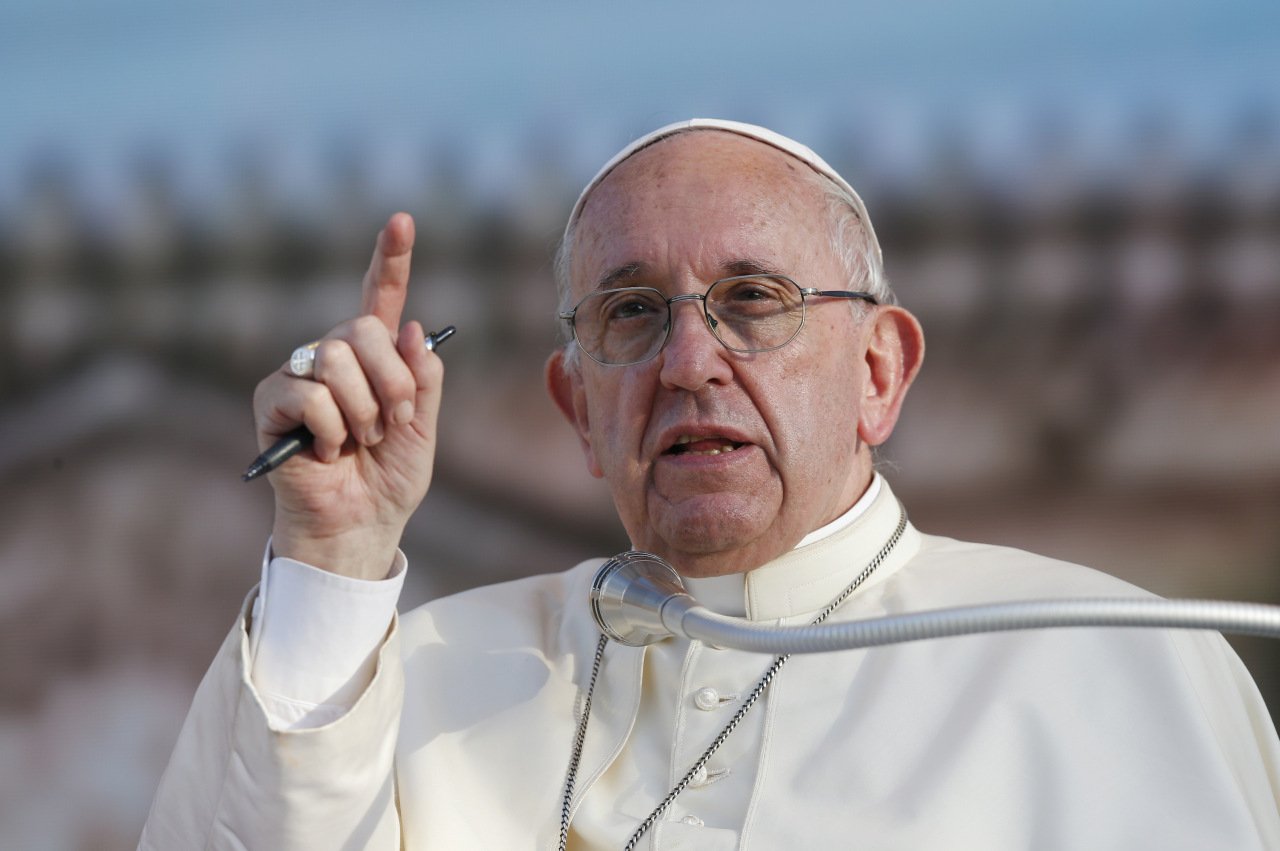 Pope Francis is seen in a file photo making a point. (CNS photo/Paul Haring)