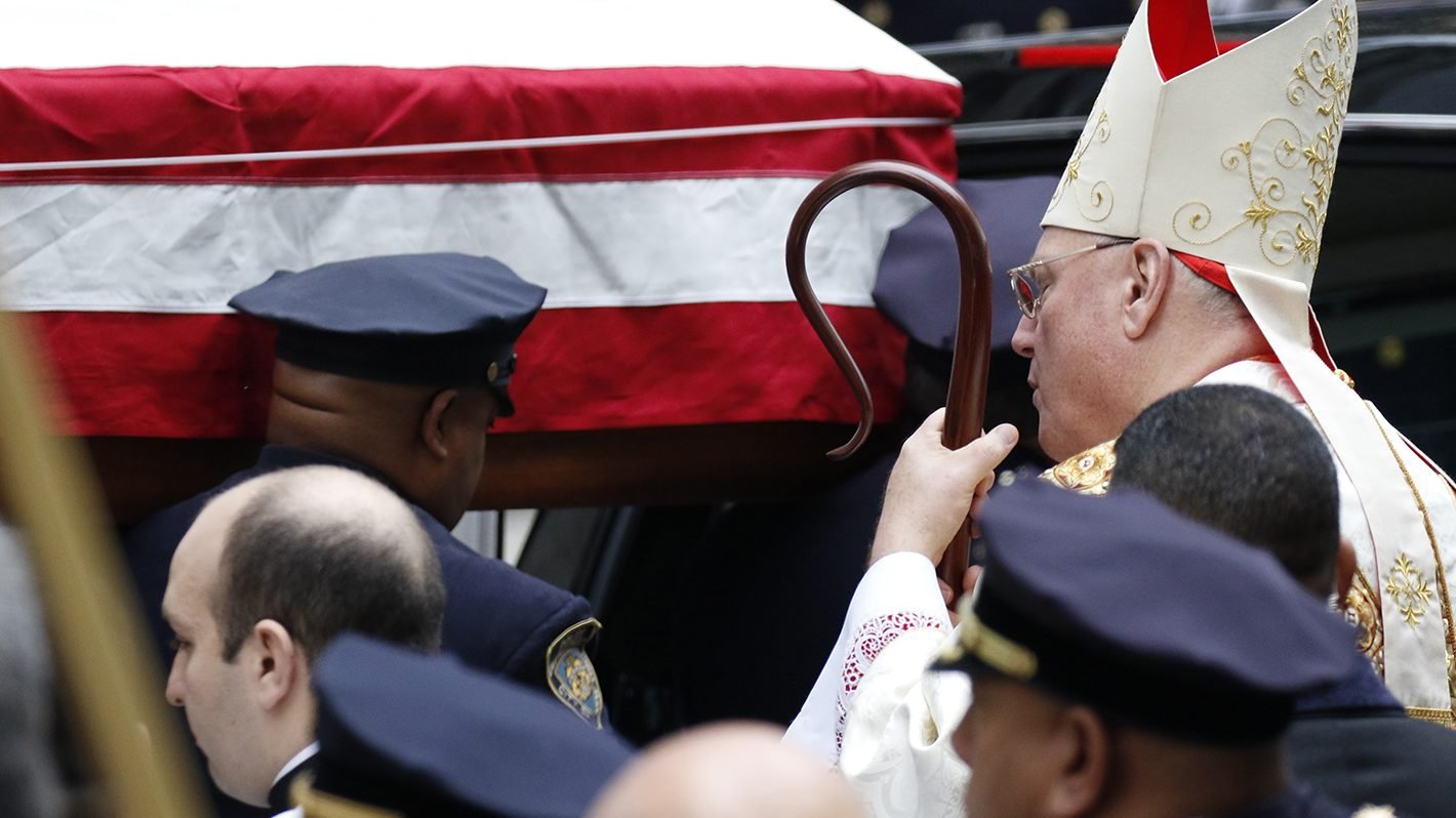 New York Cardinal Timothy M. Dolan of New York is seen during the funeral Mass of New York City police detective Joseph Lemm at St. Patrick's Cathedral in New York City in 2015. (CNS photo/courtesy Gregory A. Shemitz)