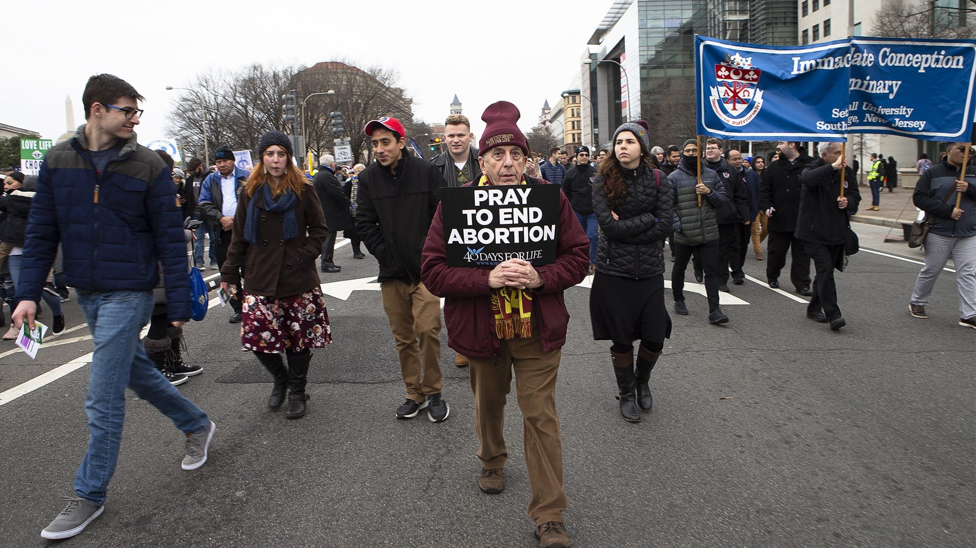 People walk up Constitution Avenue headed toward the U.S. Supreme Court while participating in the 47th annual March for Life in Washington Jan. 24, 2020. (CNS photo/Tyler Orsburn)