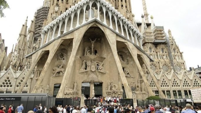 In this Sunday, Aug. 20, 2017 file photo, dignitaries leave after a Mass at Barcelona's Sagrada Familia Basilica. (Manu Fernandez/AP via Crux)