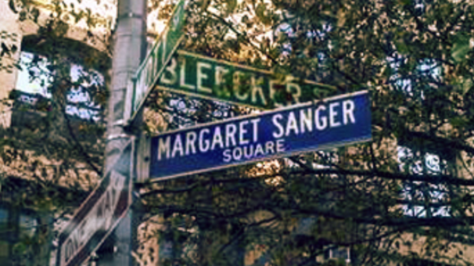 Margaret Sanger Square, at the intersection of Mott Street and Bleecker Street in Manhattan. (Wikimedia Commons)