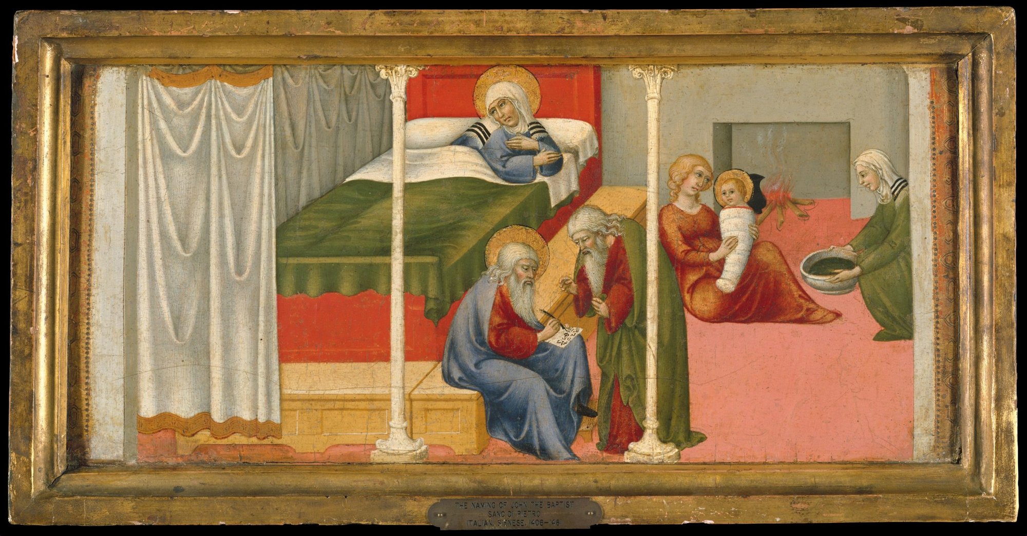 “The Birth and Naming of Saint John the Baptist,” by Sano di Pietro (Italian, Siena, 1405–1481). Tempera and gold on wood. (Metropolitan Museum of Art)